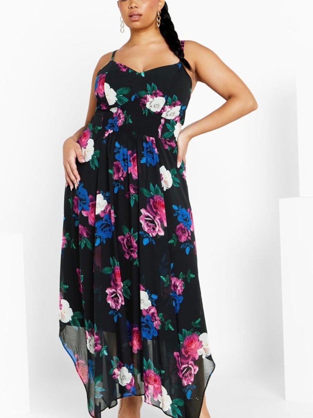 City Chic Maxine Print Maxi Dress 🌸✨ Size M/18 NWOT Floral Handkerchief Hem - Picture 2 of 5
